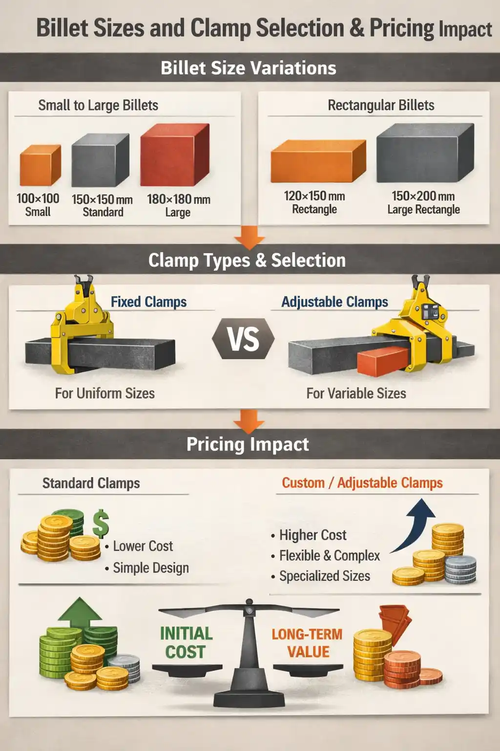 billets sizes and clamp selection and pricing impact
