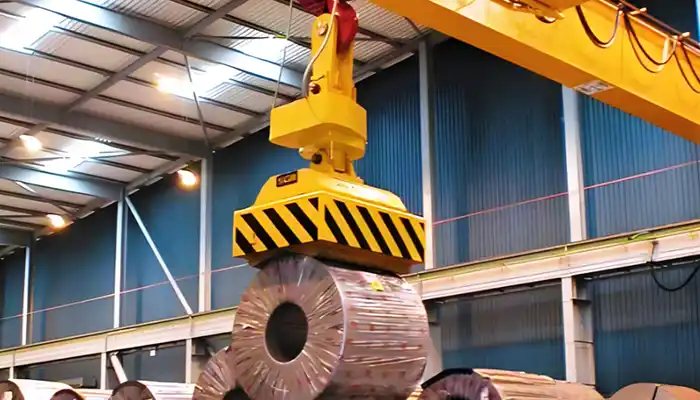 Magnetic overhead crane systems for steel coil handling with types of electromagentic liftors