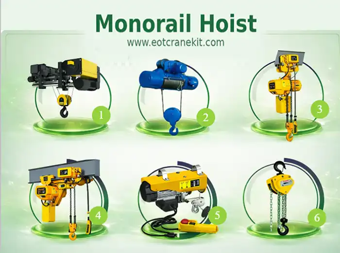 6 types of monorail hoists for monorail cranes 