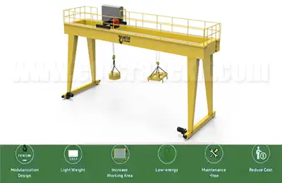Customized double girder goliath gantry crane with multiple below hook lifting attachments for industrial applications