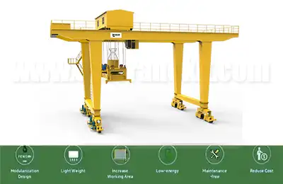 Rail mounted gantry crane for handling containers precast concrete beams and heavy oversized industrial loads