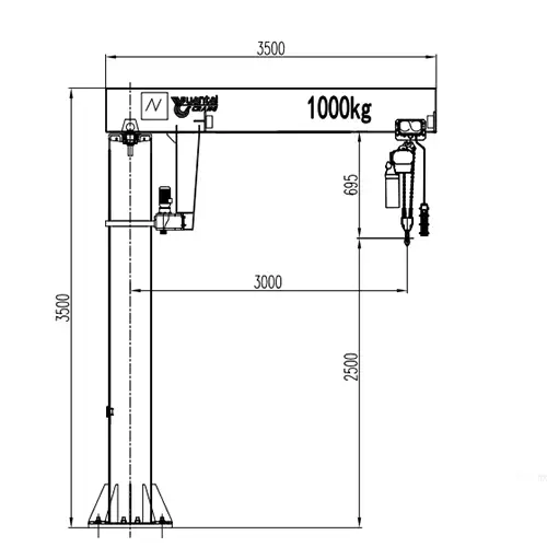 1t Pillar Jib Crane Drawing 3.0m Valid Radius, 3.5m Total Height