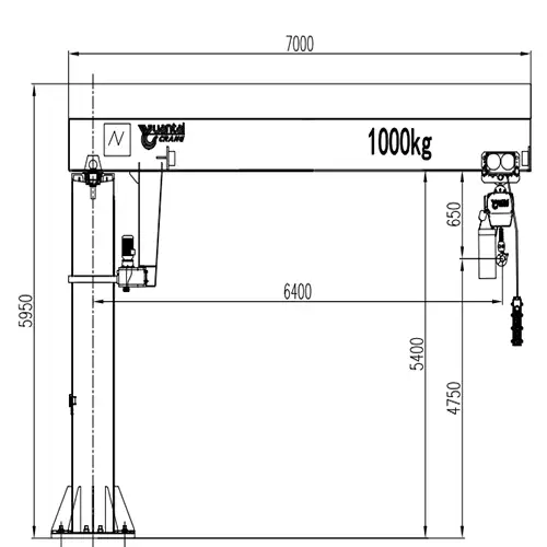 1 Ton BZ Pillar Jib Crane Drawing | 6.4m Radius, 4.75m Lift, ISO A4 | Yuantai Crane