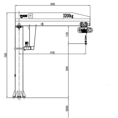 3.2T Deep Shaft Pillar Jib Crane Drawing | 55m Lift, 4.1m Radius