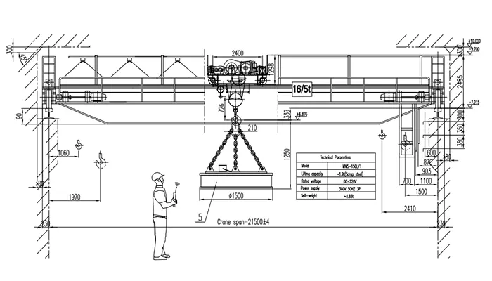 16 Ton Electromagnetic Overhead Crane – 22.5m Span 10m Lift