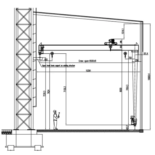 BMGO 7.5 Ton 9.5m × 8m A5 Double Girder Semi-Gantry Crane Drawing
