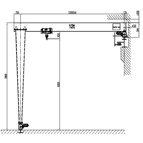 BMHO 12 Ton 12m × 6m A5 European Single Girder Semi-Gantry Crane Drawing