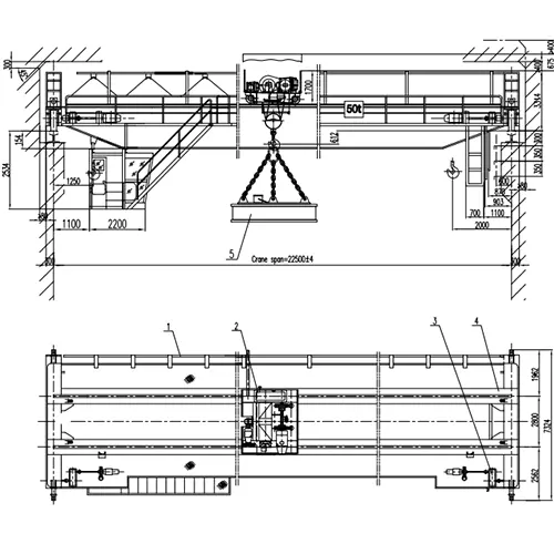 50 Ton Electromagnetic Overhead Crane | 22.5m Span 14m Lift