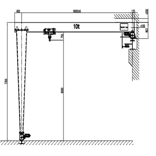 BMHO 10 Ton 7m × 8m A5 European Single Girder Semi-Gantry Crane Drawing