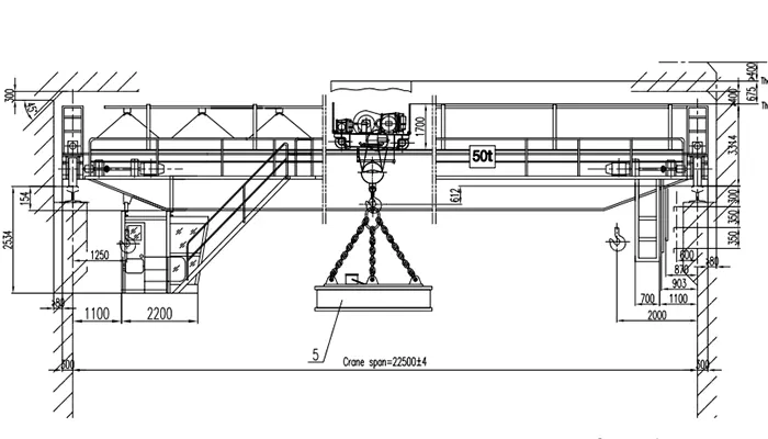 50 Ton Electromagnetic Overhead Crane | 22.5m Span 14m Lift