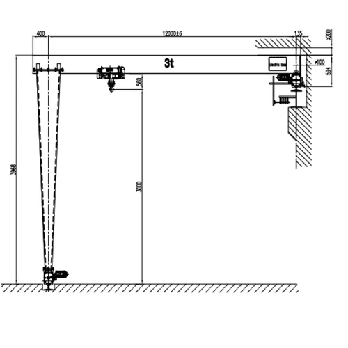BMHO 3 Ton 12m × 3m A5 European Semi-Gantry Crane Drawing