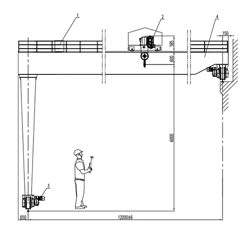 BMGO 12 Ton 12m × 6m A5 Double Girder Semi-Gantry Crane Drawing
