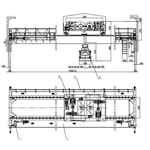 QZ 5t-17m-15m A6 Double Girder Grab Crane Drawing | Four Rope Grab, Outdoor 