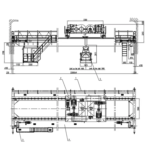 QZ 5t-22m-12m A6 Double Girder Grab Crane Drawing | Cabin Control