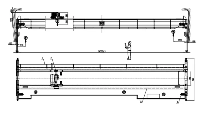 Double Girder Overhead Crane 10 Ton S14.5m H9m Bogie Wheelset Workshop with Conductor Rail Full VFD (380V 50Hz, P30 Rail)