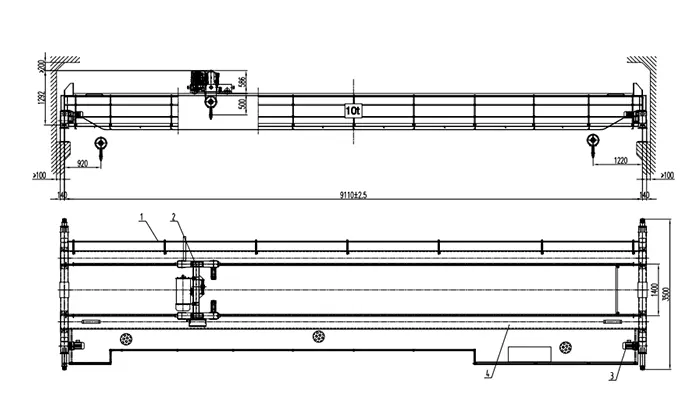 Double Girder Overhead Crane 10 Ton S9.11m H12m with Crab Wire Rope Hoist SEW Motor Full VFD for Textile Plant (400V 50Hz, P30 Rail)