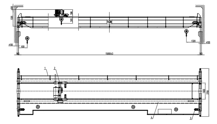 Double Girder Overhead Crane 10 Ton S15m H8m 2 Units with Crab Wire Rope Hoist Hoist VFD (380V 50Hz, P30 Rail)