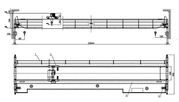 Double Girder Overhead Crane 10 Ton S22m Container Top 5.8m 2 Units with Hoist VFD Mid-Spec NRT Drawing (415V 50Hz, P30 Rail)