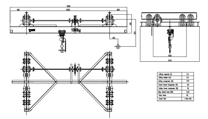  Explosion Proof Manual Crane 1 Ton S4.2m H3m IIA-T2 | ATEX Drawing