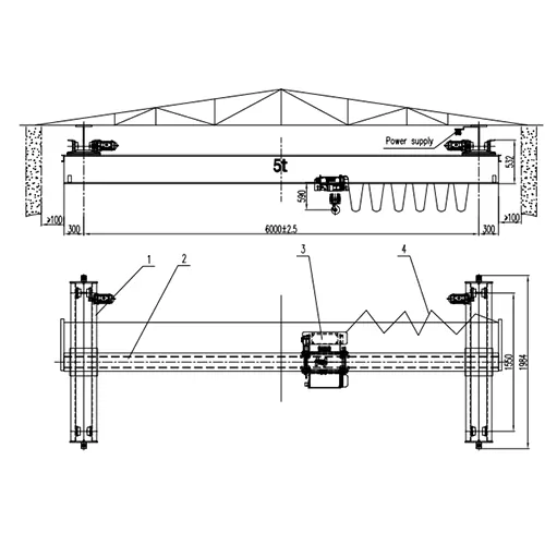 Underhung Crane 5 Ton S6m H25m High Lift | Underslung Crane Drawing